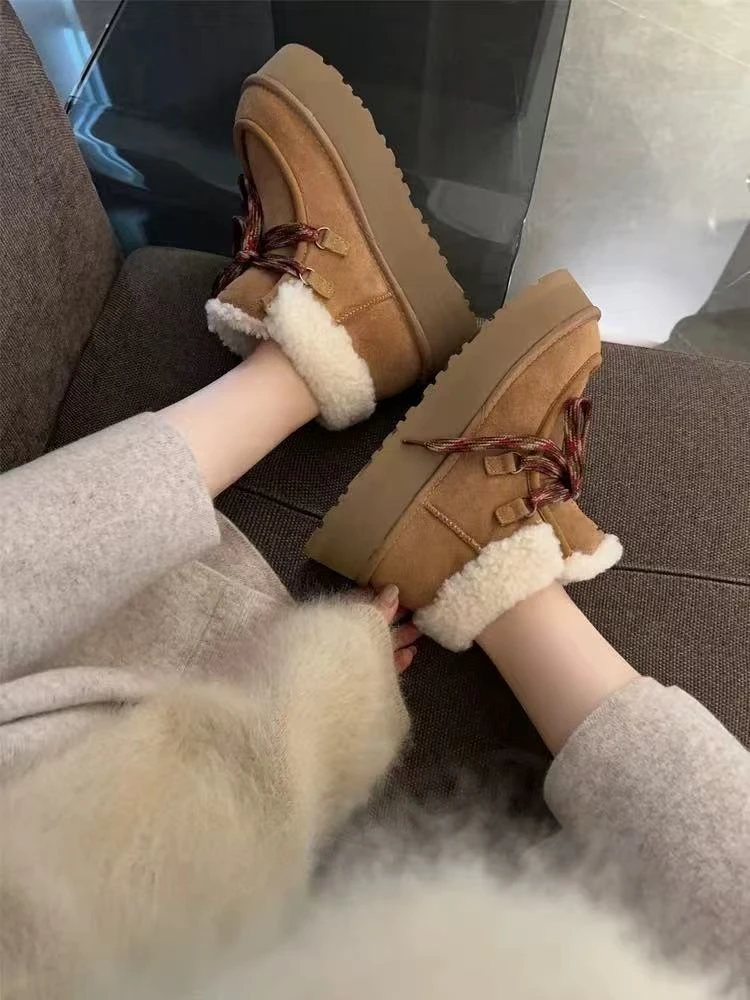 【河南桑坡】厚底芙卡拉羊皮毛一体雪地靴女款冬季防滑增高时尚保暖
