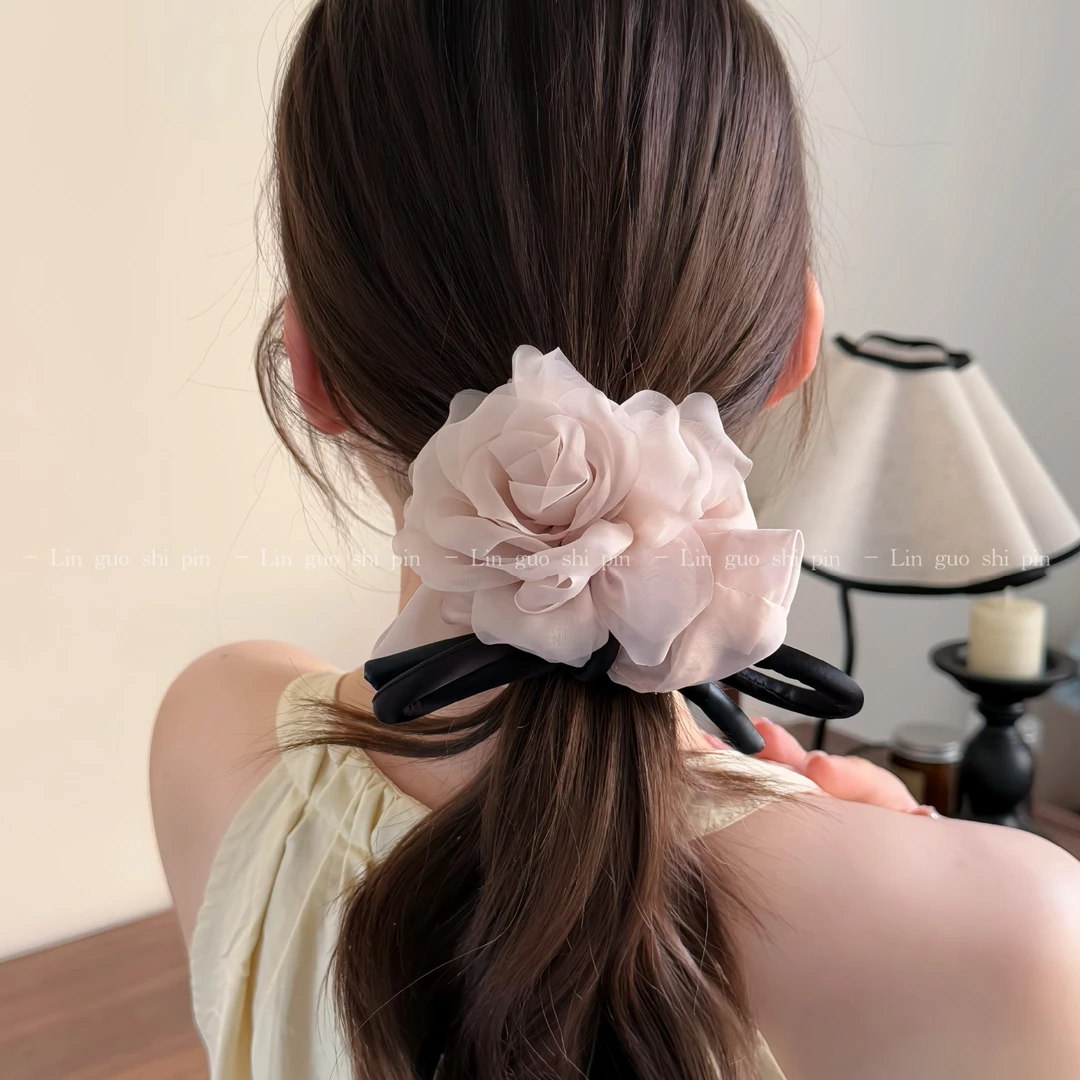 浪漫超仙玫瑰花发圈气质博主蝴蝶结高级感皮筋时尚扎马尾发绳头绳