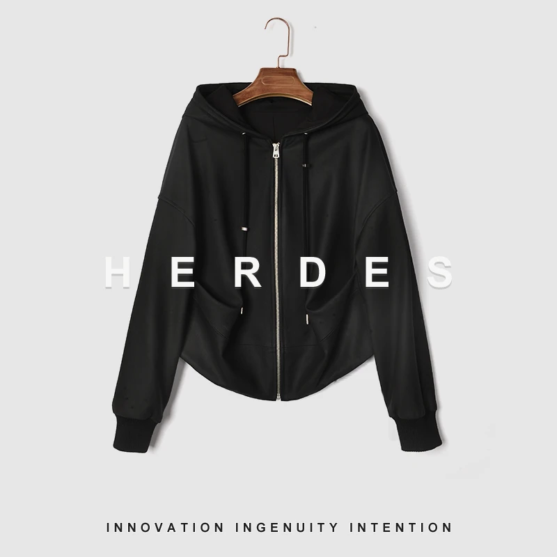 40353黑色潮流时尚连帽皮革服装