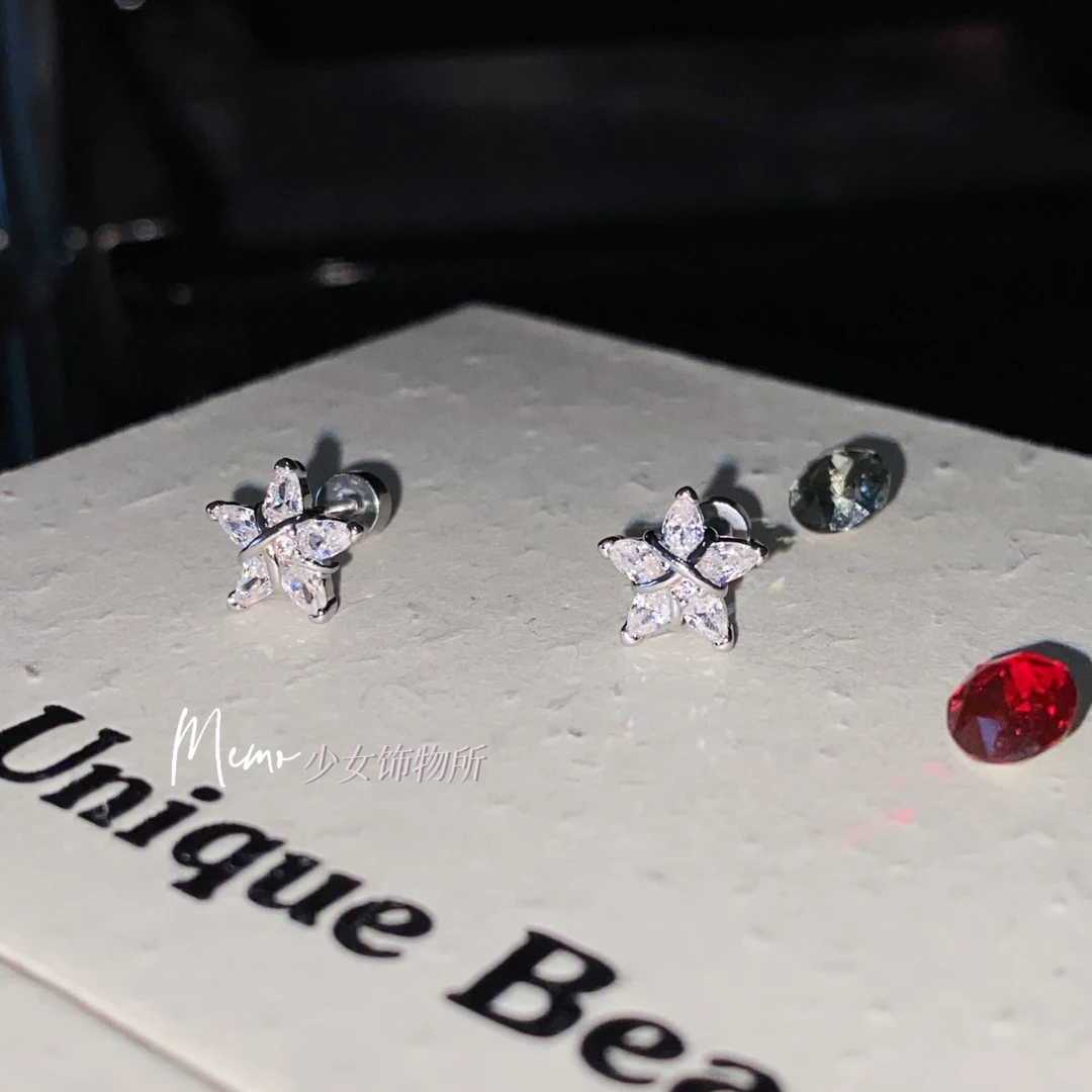 钛钢合成锆石耳饰 E328 禁锢之星 钛钢设计感星星耳骨钉 耳钉