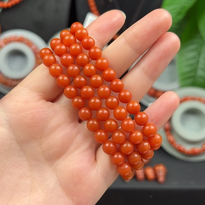 南红玛瑙未镶嵌屁桃南红保山长链卡6+ 多圈手串