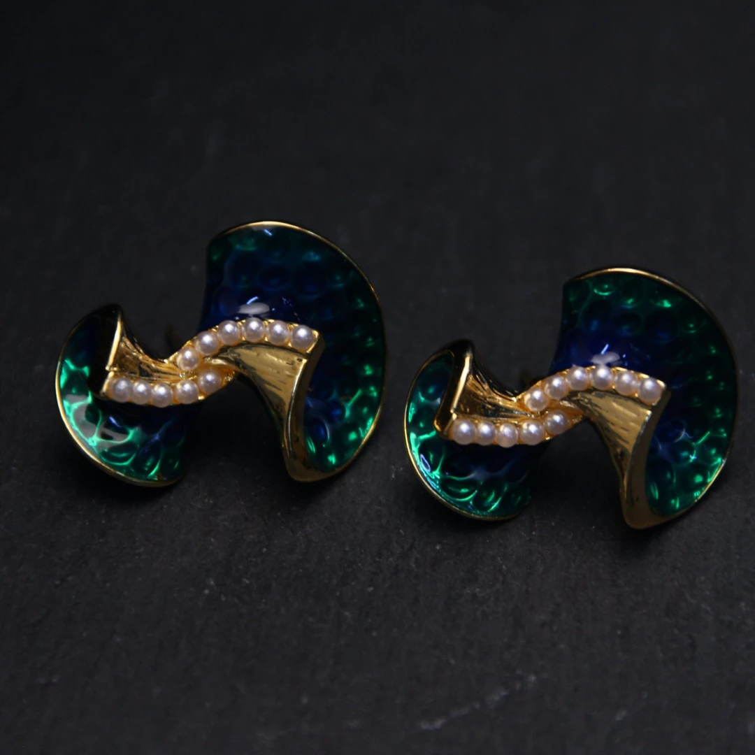 铜合金珐琅耳饰 348 百搭拼色小珠珠设计师款耳饰