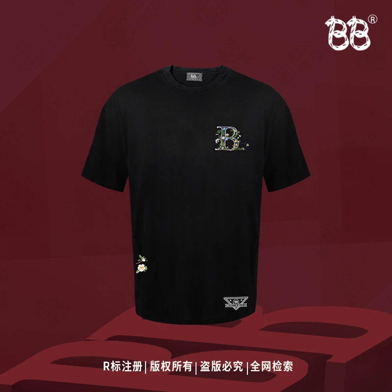 BB 【霄影鸟 冰舒100%纯棉】欧式经典重工刺绣短袖T恤BB2815