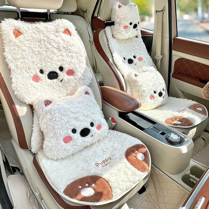 冬季汽车坐垫卡通西高地可爱造型车内保暖加厚毛绒车载座椅屁垫女