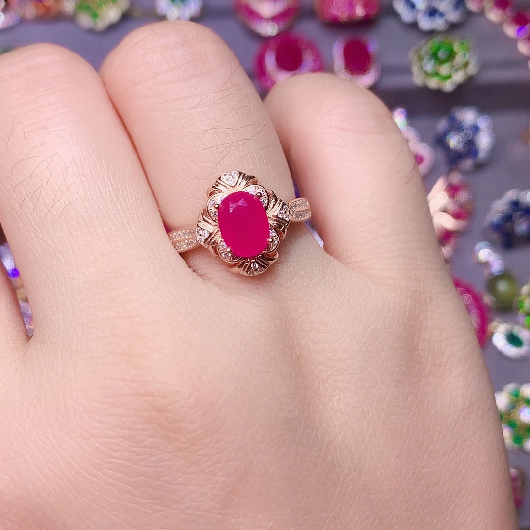 戒指红宝石银S925镶嵌