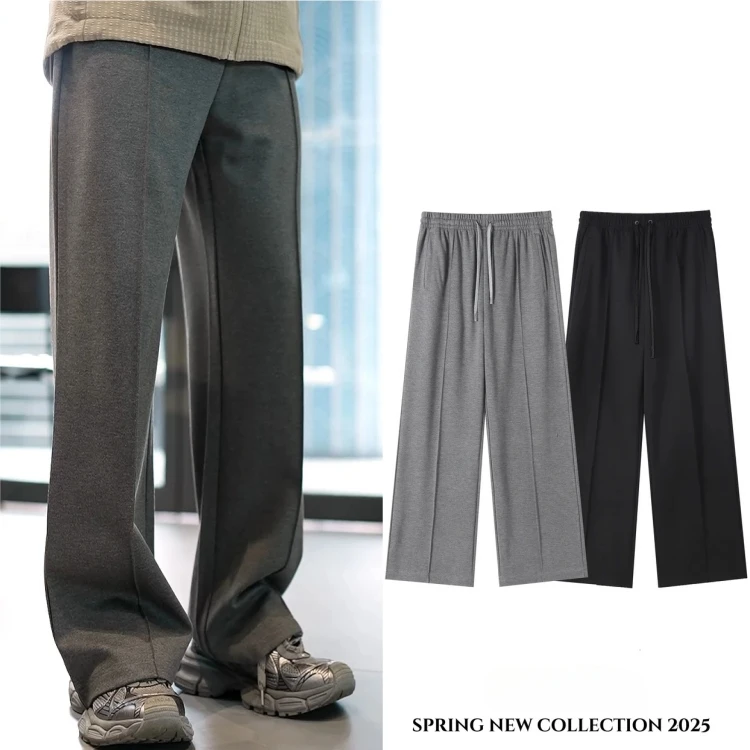 2025年春夏款男士弹力针织面料中缝线抽绳宽松垂感直筒显瘦休闲裤