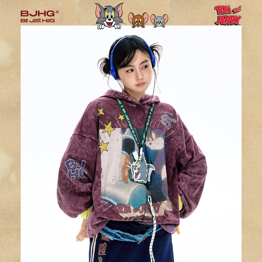 【金拐子专属】BJHG猫和老鼠联名卫衣男秋季潮重磅情侣装外套WY776