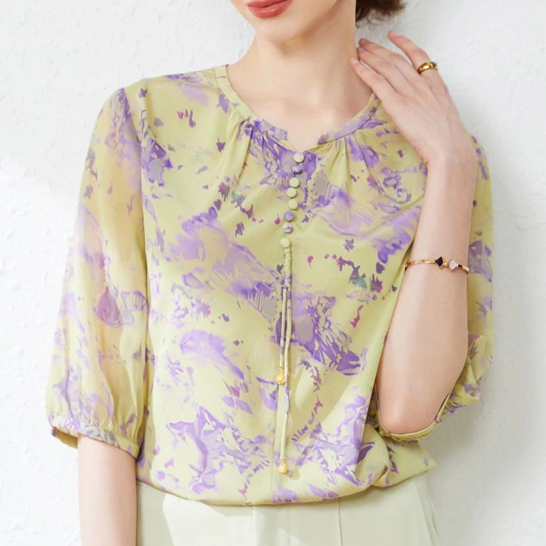 孤品032 碎花桑蚕丝女式T恤 0600