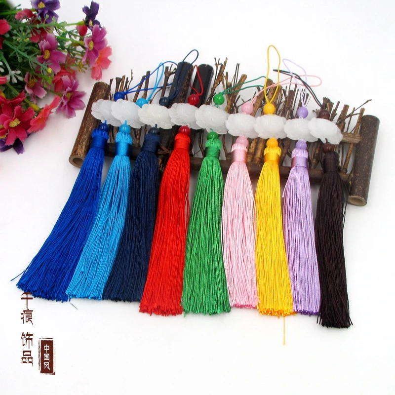 【兮子家】仿白玉莲花中国结书签流苏穗子diy饰品配件