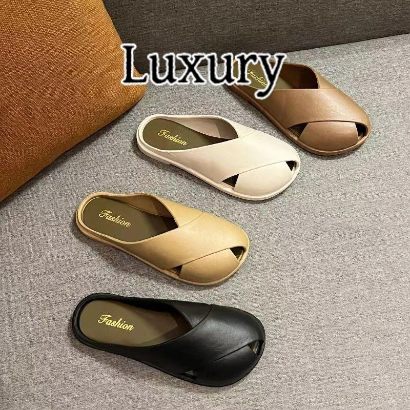 Luxury新款鱼嘴网红包头半拖鞋女外穿软底舒适懒人拖软底凉拖鞋女