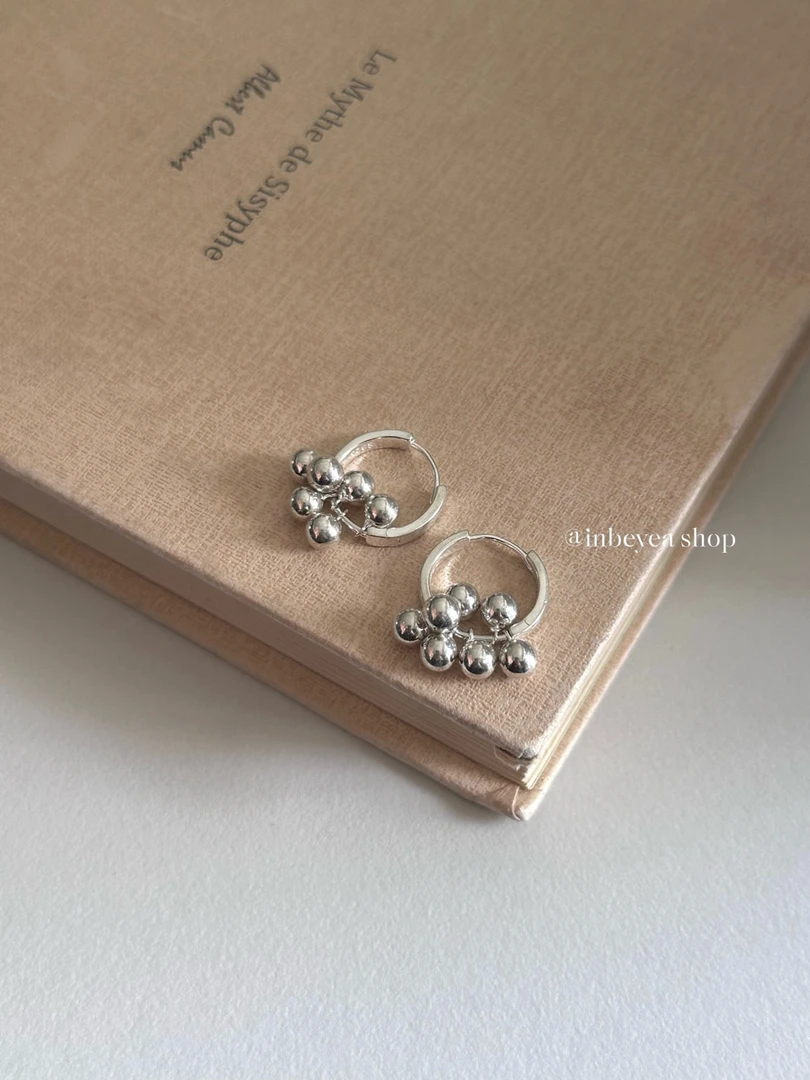 925银耳饰 光球耳扣 通体银 14mm 6071