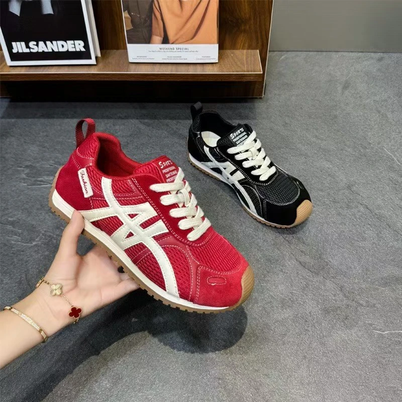 新款休闲拼色阿甘鞋女加宽运动鞋百搭德训鞋2025秋季新款大码女鞋