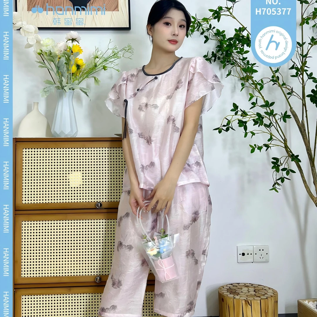【月眠星落】韩蜜蜜夏季新款短袖七分裤两件套家居服可外穿休闲舒适