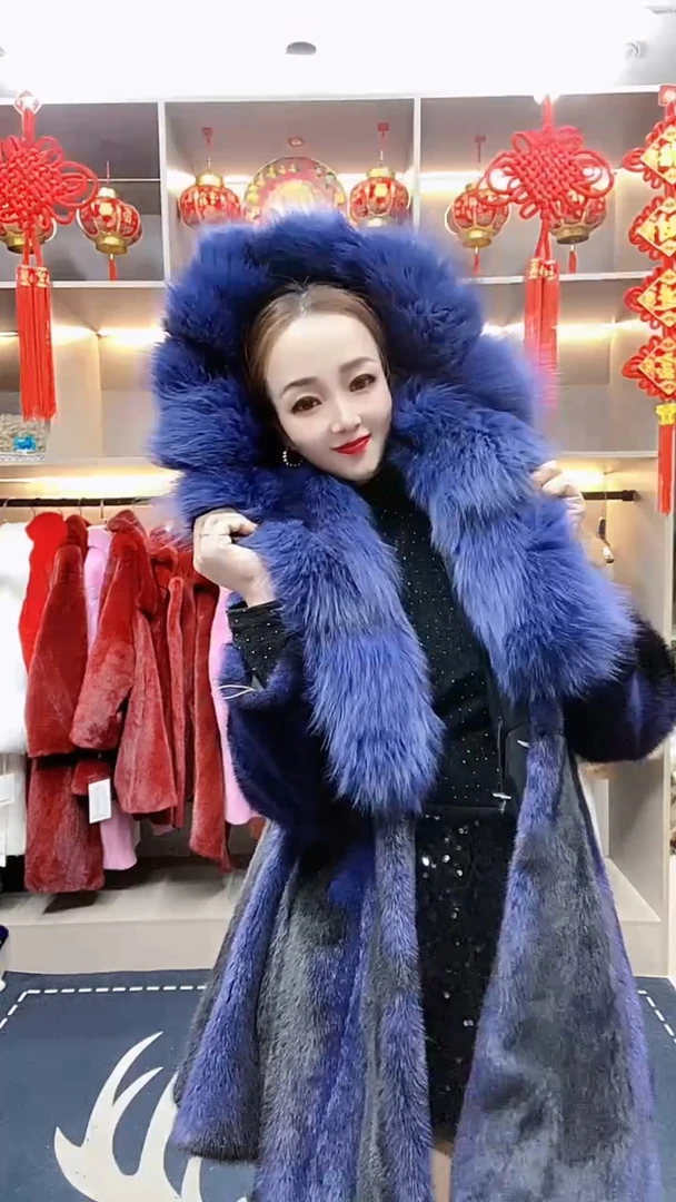 2024进口貂皮大衣女整貂十字貂皮草外套水貂毛狐狸毛领海宁中长款