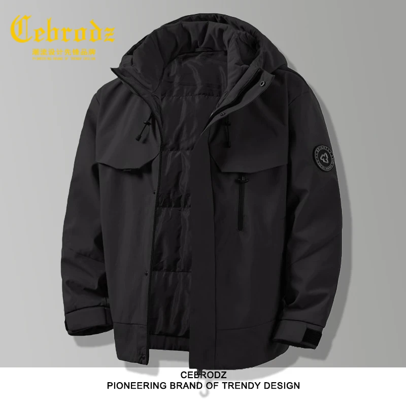 法国Cebrodz男新款羽绒服男款2025潮流休闲宽松百搭厚款工装外套