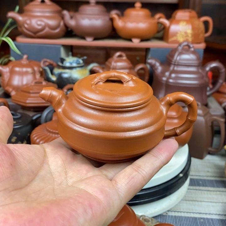茶壶紫砂双线竹鼓150cc原矿赵庄朱泥特价
