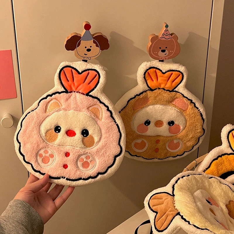 卡通挂式加厚强吸水抹布可爱小熊厨房抹布珊瑚绒擦手毛巾可爱手巾