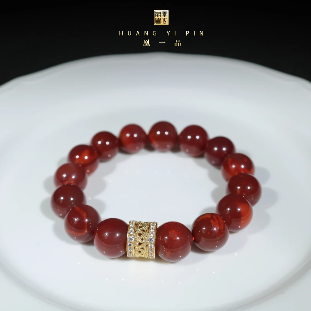 【凰一品】 冰底牛血红南红手串18K