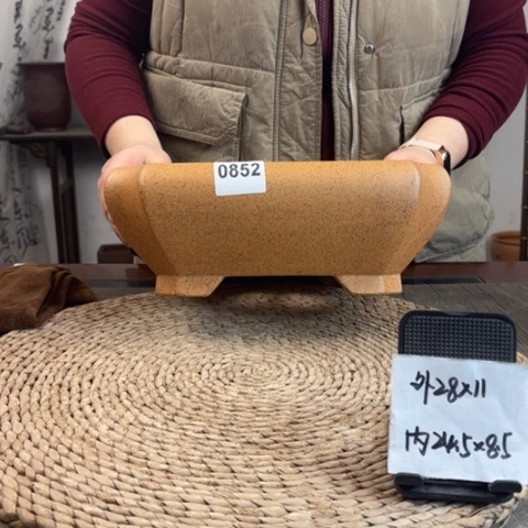 紫砂花盆柴烧大号切角四方0852