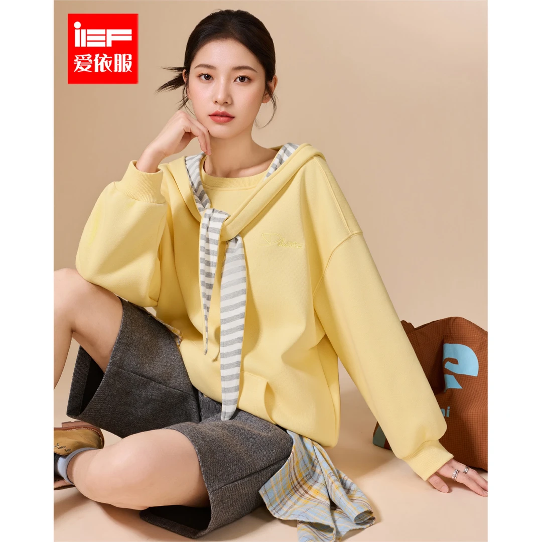 IEF/爱依服2025新款秋冬季美式休闲宽松慵懒风时尚减龄加绒中卫衣