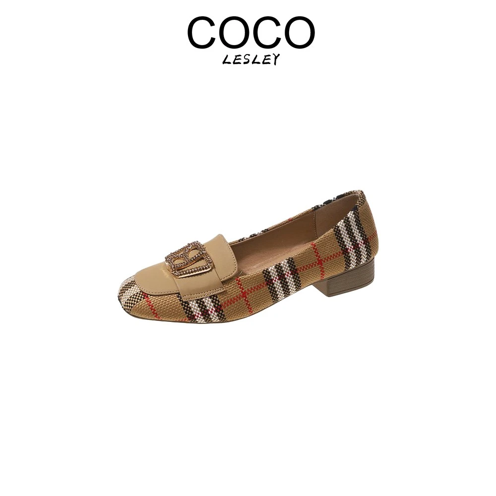 【COCO LESLEY】优雅别致水钻扣单鞋2025新款格纹一脚蹬百搭休闲鞋
