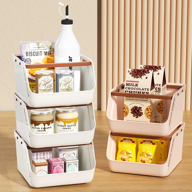 桌面收纳盒大容量可叠加手提收纳篮零食杂物文具化妆品收纳整理盒