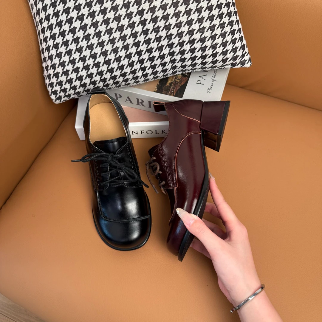 【进口牛皮】法式复古圆头乐福鞋时尚百搭德训增高小皮鞋女鞋8937