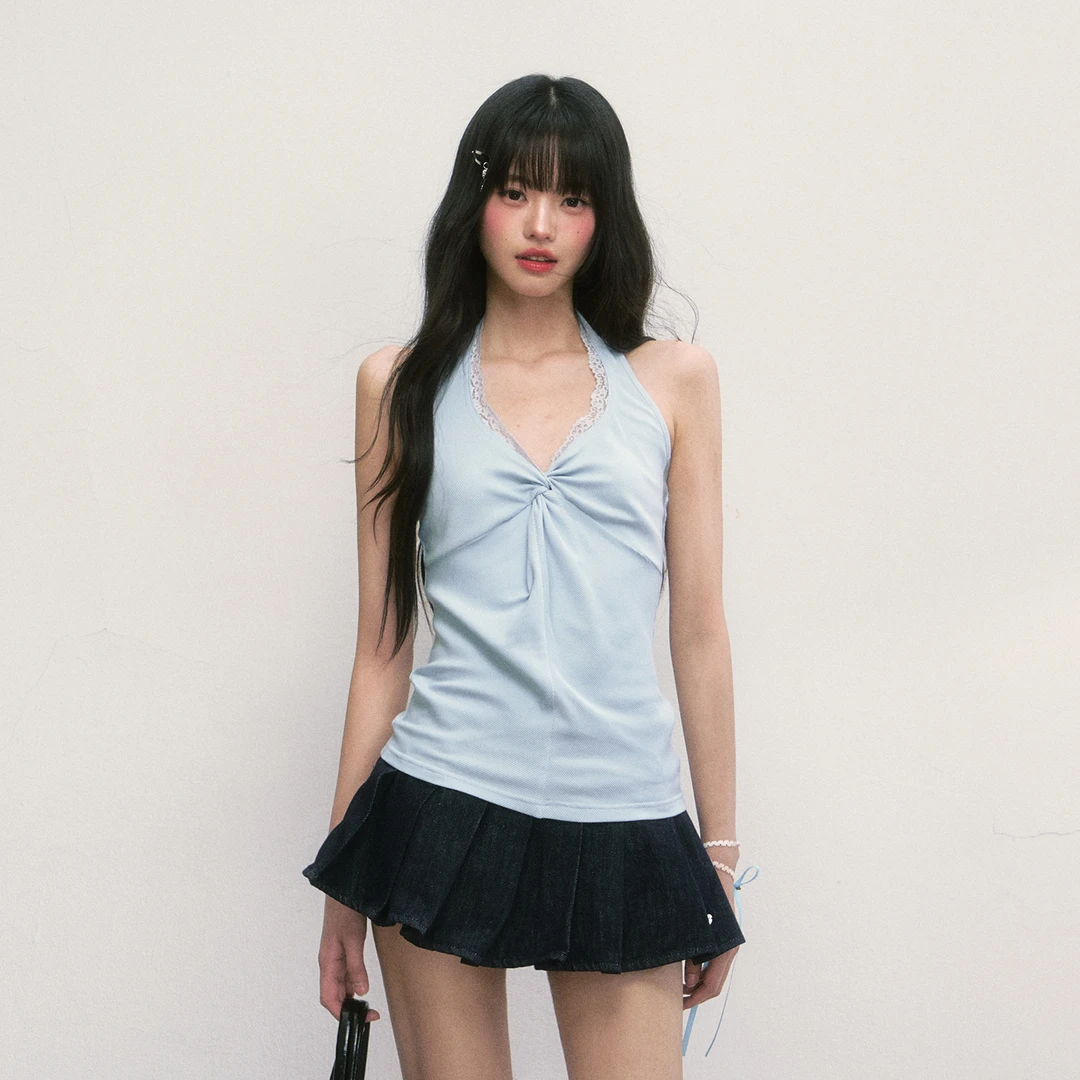 weekendhub v领挂脖吊带背心女高级感无袖法式2025新款蕾丝上衣
