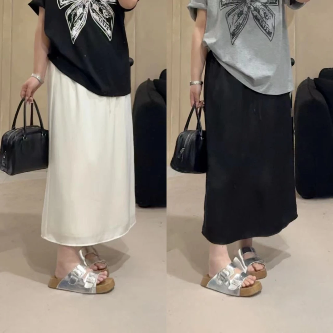 晶咕【满分心动】高腰系带宽松休闲开叉半身裙气质时尚夏季