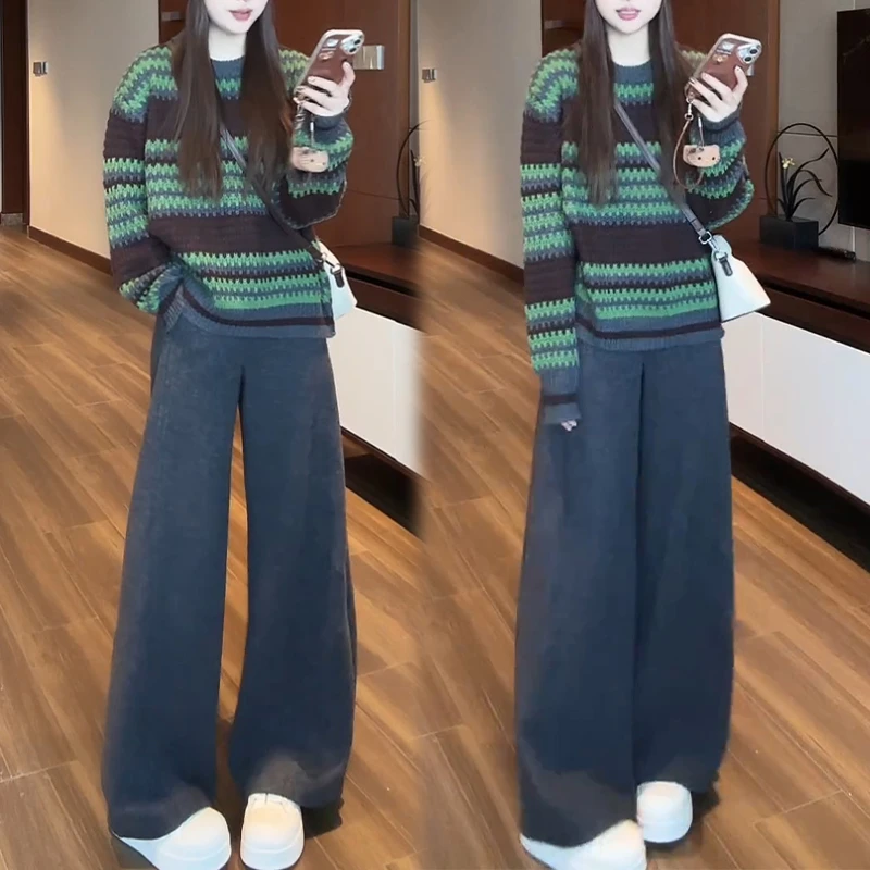 时尚显瘦气质网红套装女2025冬季新款高级百搭宽松上衣裤子两件套