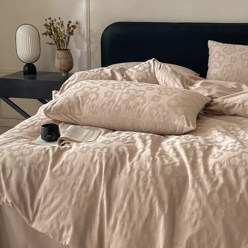 新款全棉裸感四件套厚织全棉提花四件套简约提花双人被罩纯色