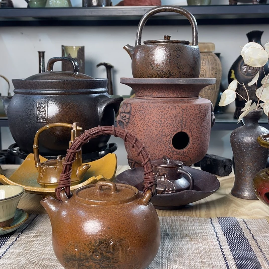 碟紫砂粗陶实用茶壶