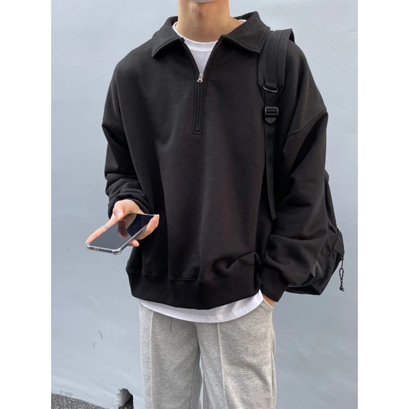 DeweLvum运动休闲百搭长袖Polo衫男士新品半拉链翻领套头上衣男装