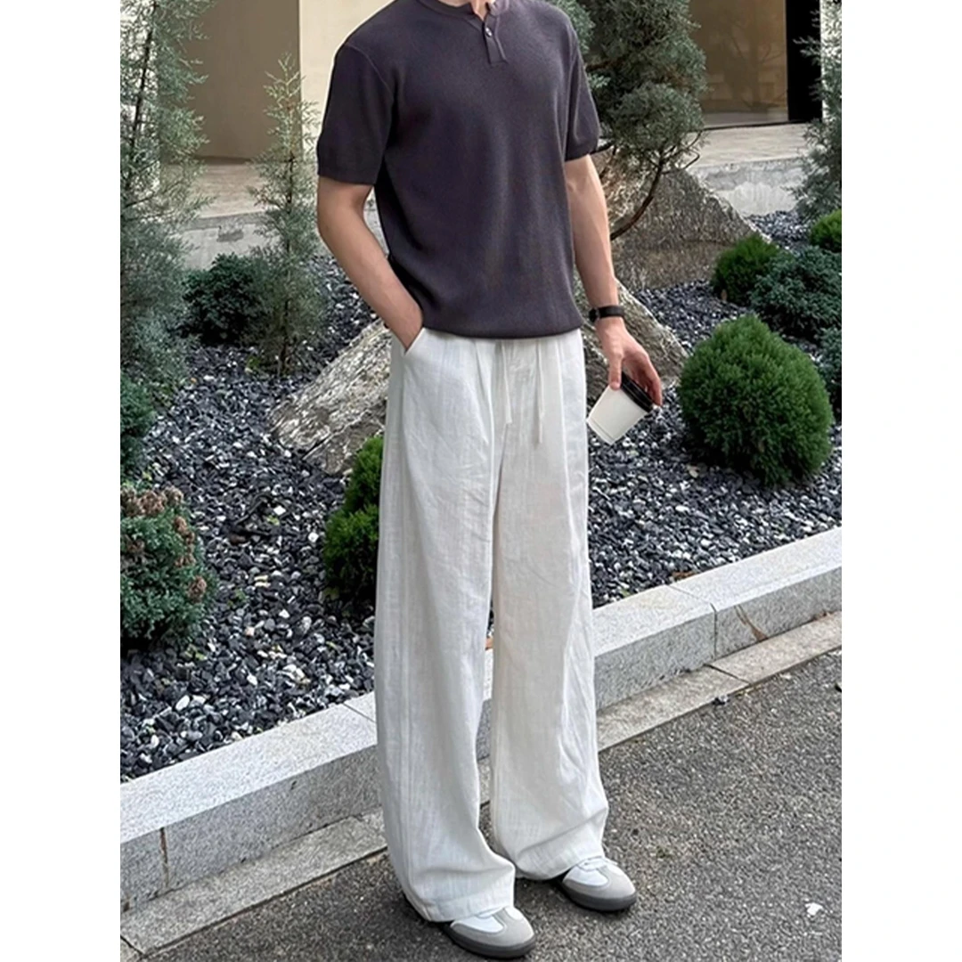 莱赛尔天丝亚麻裤子男款夏薄款垂感弯刀裤美式休闲直筒宽松阔腿裤