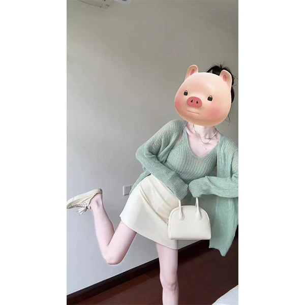 2025早秋流行穿搭新款韩系气质温柔慵懒感针织开衫吊带裙子套装