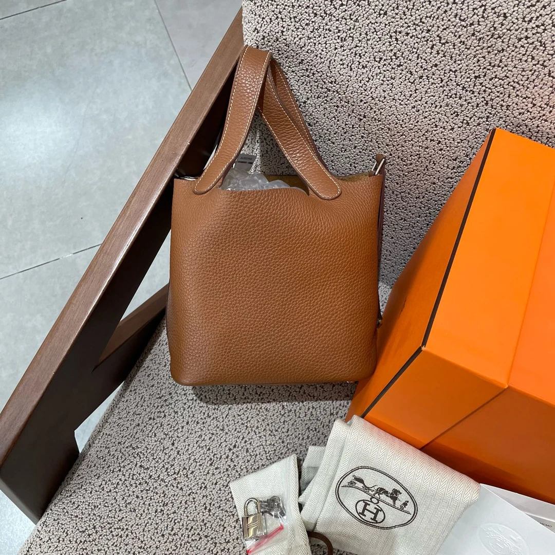 99新 Hermes/爱马仕 菜篮子18金棕银扣U US412151