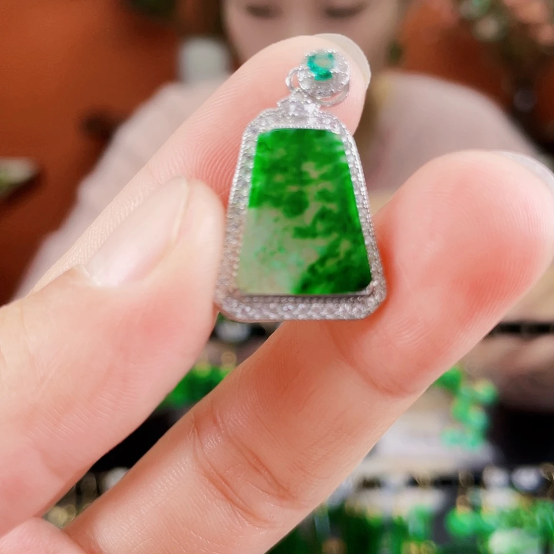 翡翠银S925镶嵌耳饰