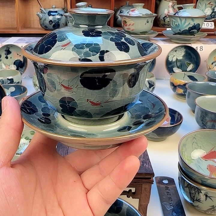 景德镇陶瓷陶瓷陶泥茶具三才盖碗