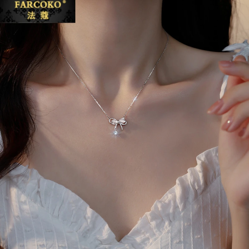 FARCOKO/法蔻 吊坠925银 蝴蝶结项链女款小众轻奢银吊坠七夕礼物