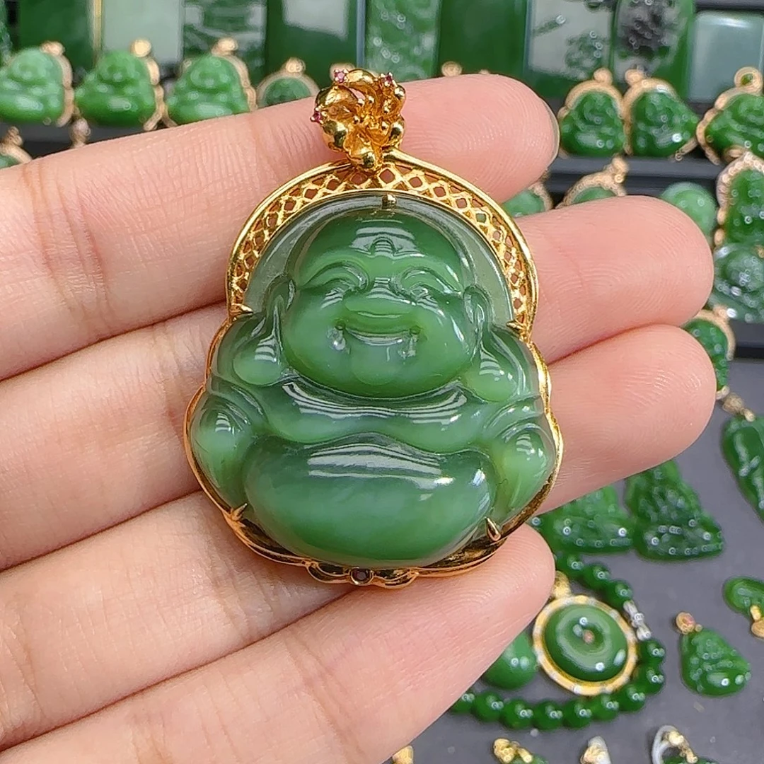 和田玉（碧玉）18K金镶嵌颈饰