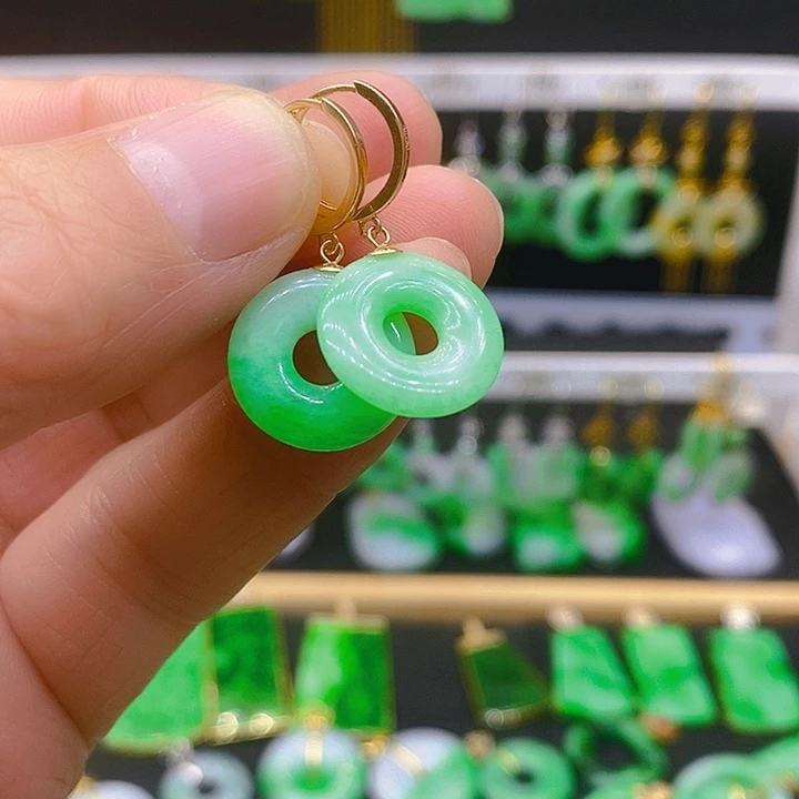 翡翠耳饰银S925镶嵌耳坠