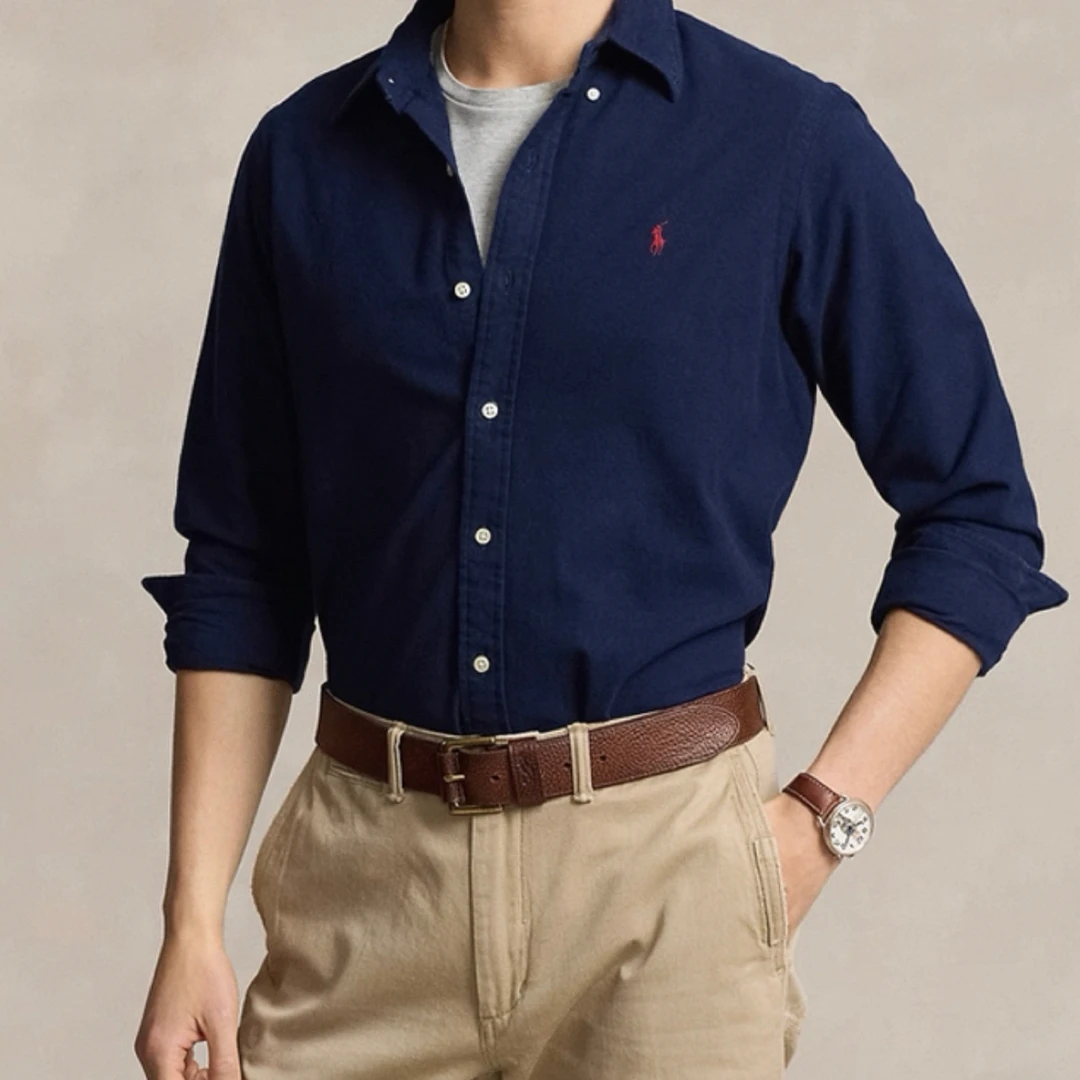 “暗夜骑士”藏青色秋季新款高奢小马标男士长袖衬衫简约高级