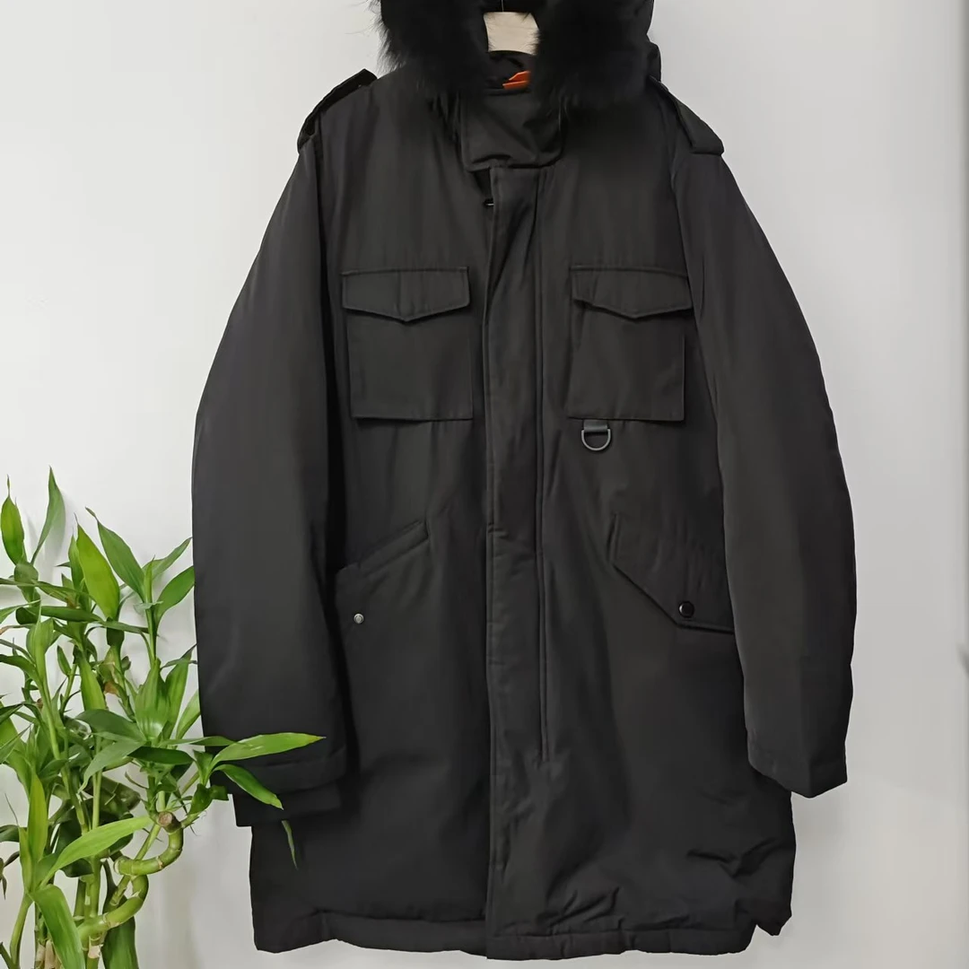8605新款高级保暖羽绒服男女同款连帽毛领中长款保暖羽绒服