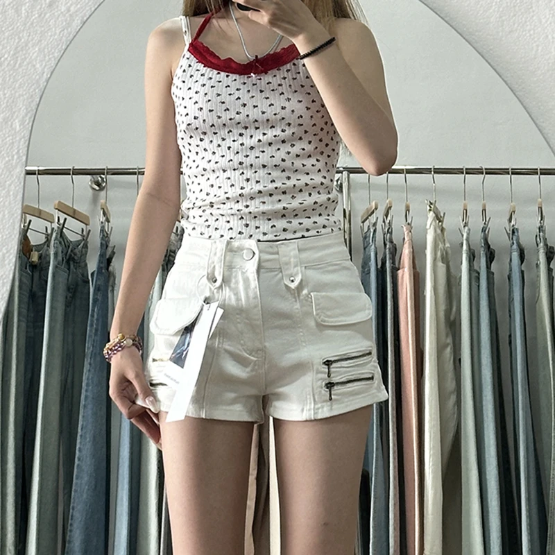 艾格美式辣妹设计感拉链牛仔短裤女2025夏季薄款高腰弹力a字热裤