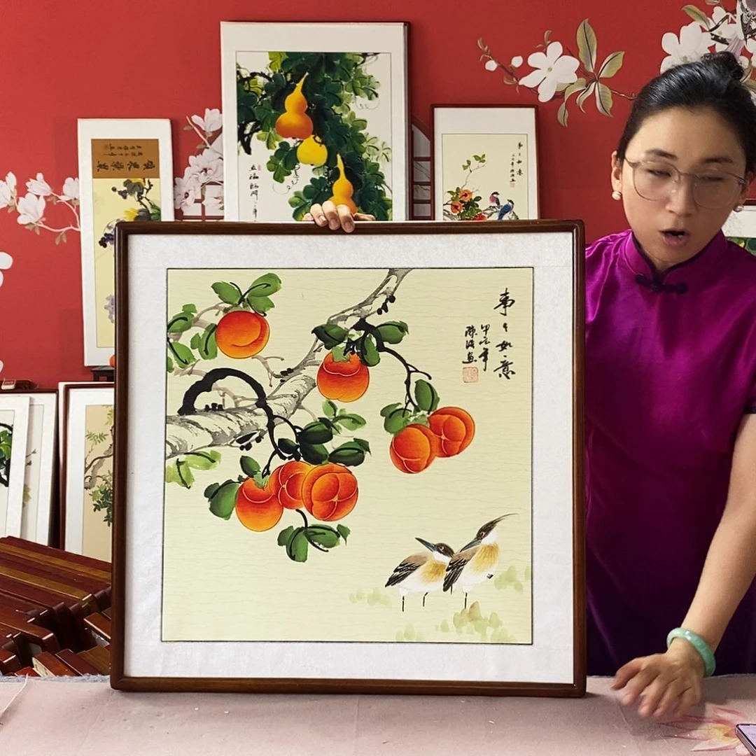 国画手写手绘带框包邮62✖️62国画作品