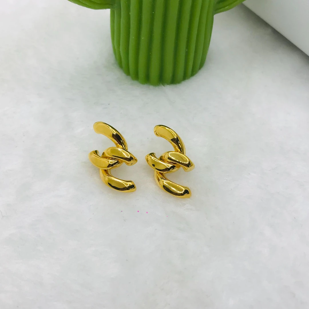 足金999 5D黄金  直针麻花耳钉 G