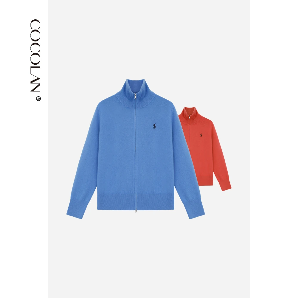 COCOLAN【小马标】100绵羊毛拉链针织开衫立领毛衣女CL6KS2523