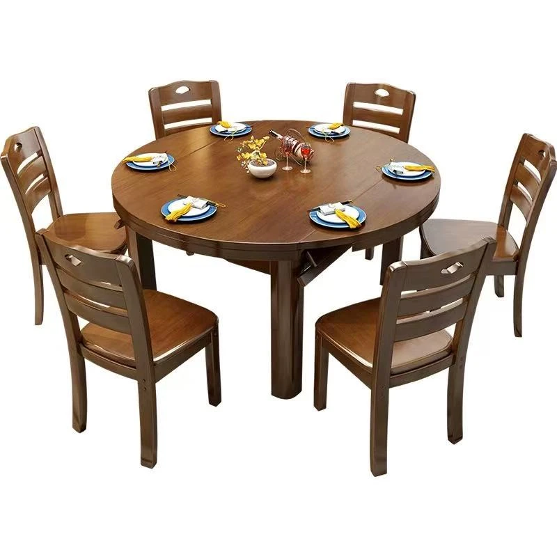 中式方圆两用两用家用饭桌子餐厅成套家具可伸缩简约