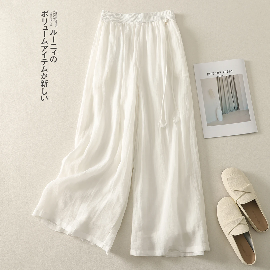 2025夏季时尚新款复古洋气休闲裤百搭款国风苎麻手工挂件双层裤子