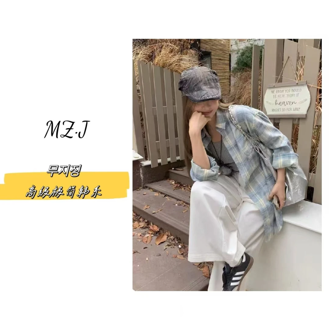 무지징−【绿光森林】韩国单！美式复古长袖格子衬衣-1668-C